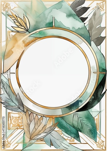 watercolor artdeco frame in green yellow black color