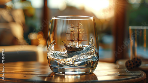 A ship in a water glass.