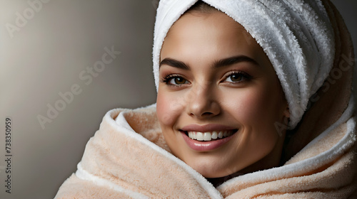 Beauty image of woman Towel dry (skin care/body care/esthetic salon), real skin, no makeup