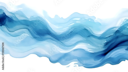Serene Watercolor Waves on White Canvas.Soothing watercolor waves in a continuum, a versatile piece for themes around calmness, fluidity, and abstract art, on a clean white background.