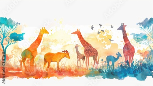 Watercolor safari animal concept banner background
