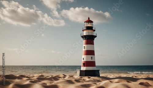 a lighthouse is standing on the beach near the ocean, Lighthouse model . Generative AI.