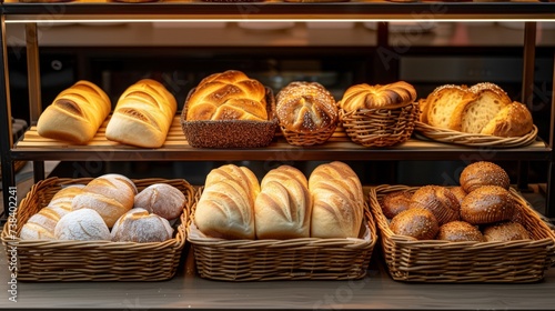 Modern bakery Shop with assortment of bread on shelf.Food concept and business Concept background