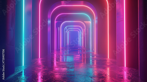  quadro de luz neon colorido, renderização em 3D photo