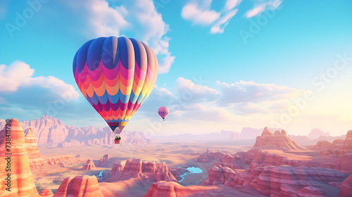 a colorful air balloon is over a desert, generative ai