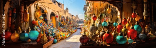 Hanging fanoos lanterns, traditional decorations for the month of Ramadan and Islamic holidays at a traditional Middle Eastern market.