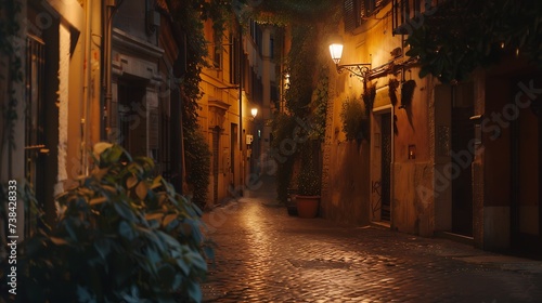 Old cozy street at night in Trastevere Rome Italy Trastevere is rione of Rome on the west bank of the Tiber in Rome Lazio Italy Architecture and landmark of Rome Nightlife of Rome : Generative AI