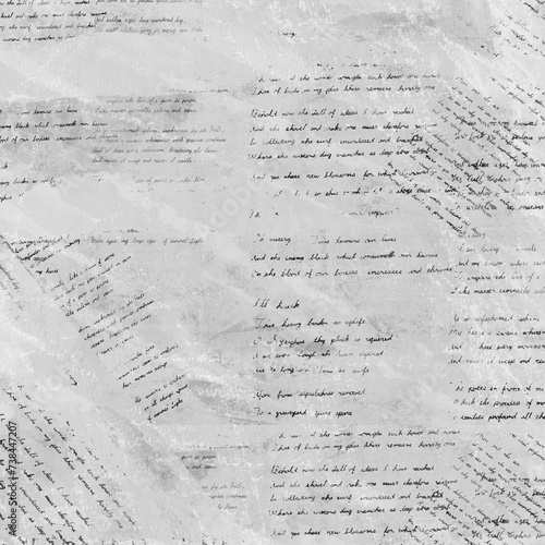 グレーの筆記体で書かれた英文コラージュ背景