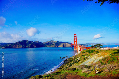 The landscape of San Francisco Bay and golden gate bridge in California 