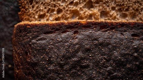 Black dark bread texture toast wholemeal food slice. Banner background design 