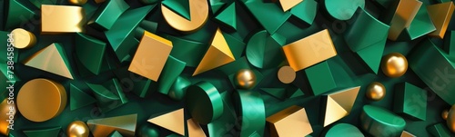 Emerald green gold color shapes background . Banner