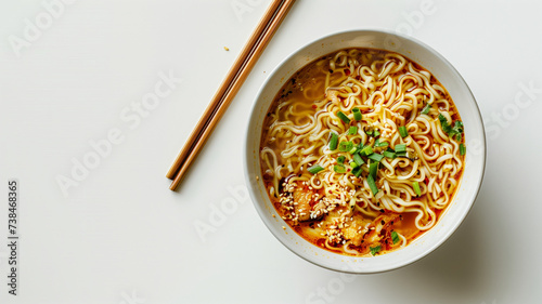 Hot ramen spicy Thai style on cup isolate on white background.