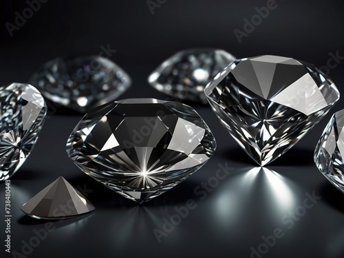 Two large diamonds on a smooth black surface, black background