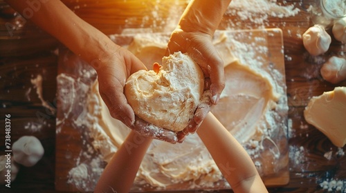 Mother and daughter make heart-shaped cake dough. The concept of learning to cook at home with family.