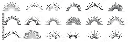 Vintage sunburst collection. Bursting sun rays. Fireworks. Logotype or lettering design element. Vector illustration.
