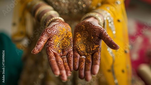 A Bride's Hands Showing Henna And Haldi