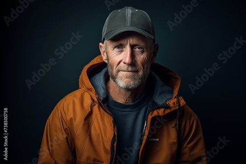 Portrait of a senior man in a cap and jacket. Studio shot.