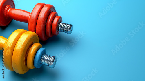 Two Colorful Dumbbells on a Blue Background