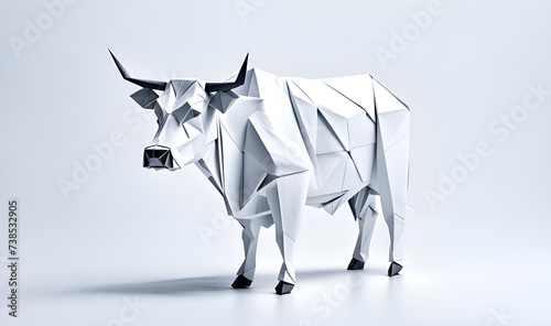 Kuh Milch Nutztier in geometrischen Formen, wie 3D Papier in weiß wie Origami Falttechnik Symbol Wappentier Logo Vorlage Tiere Huftier Hörner Milchkuh Rind Zucht