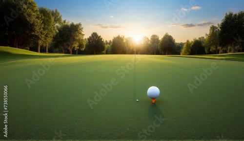 Golf ball on tee in a beautiful natural landscape