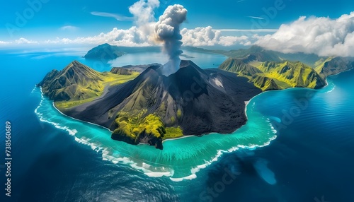 island volcano eruption tropical aerial view 