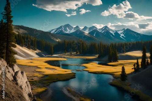 Scenic mountain views from Iconic Yellowstone National Park, Wyoming USA