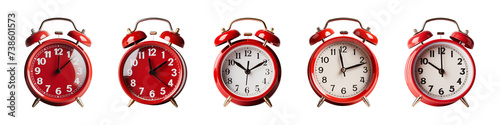 Collection of red alarm clock isolated on a transparent background, PNG
