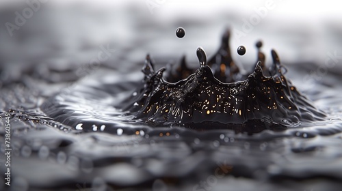 Crown Water Splash in crude oil Black Liquid Close-up