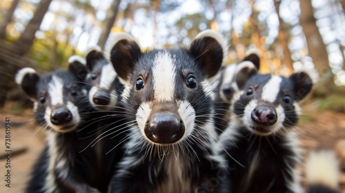 A group of funny skunks making a selfie.