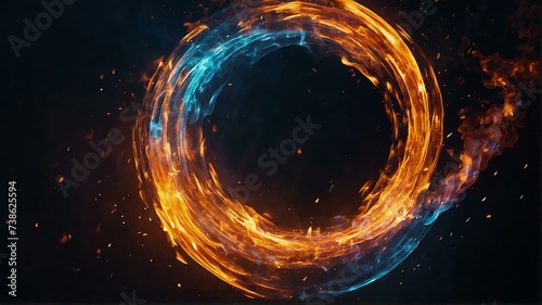 Abstract of colorful fire flame circular vortex swirling with bright light and glowing ember particles, motion concept from Generative AI