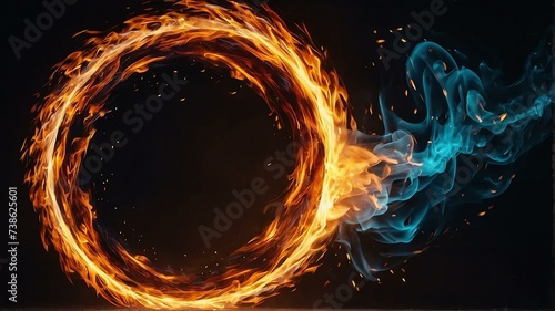 Abstract of colorful fire flame circular vortex swirling with bright light and glowing ember particles, motion concept from Generative AI