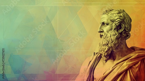 Colorful Gradient Illustration of Greek Pythagoras with Side Design Of Philosopher