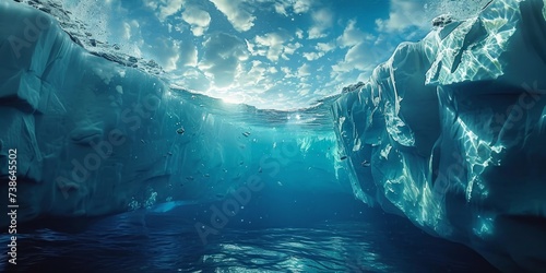 Melting glaciers reveal stunning underwater iceberg, Generative AI 