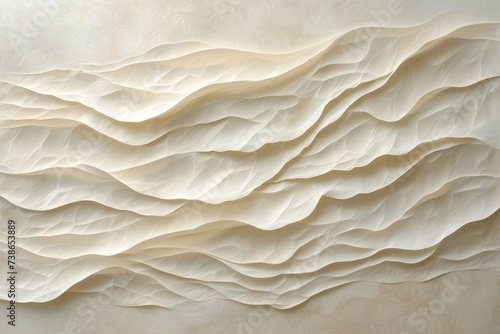 Abstract White Textured Waves on Neutral Background A modern abstract design featuring flowing white textured waves that create a sense of calm and continuity on a neutral backdrop. 