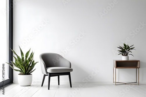The interior with a grey armchair on empty white background, 3D rendering 