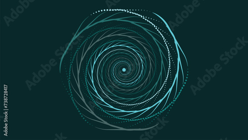 Abstract spiral dotted urgency vortex style round deep data cycle creative background.