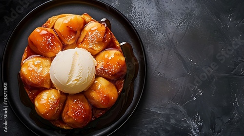 French tarte Tatin upside-down caramelized apple tart served with cr??me fra?(R)che or vanilla ice cream