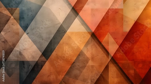 Grungy and grainy bleached abstract color background, made of intersecting geometric figures, vintage paper texture