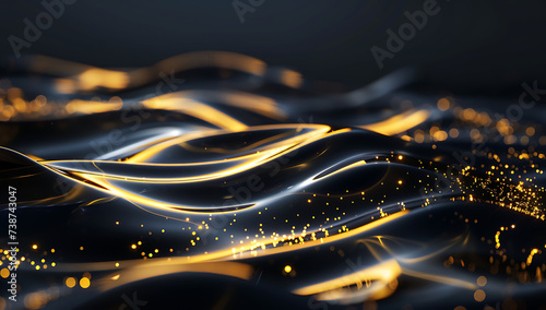 a gold and black background with glowing ripples in t