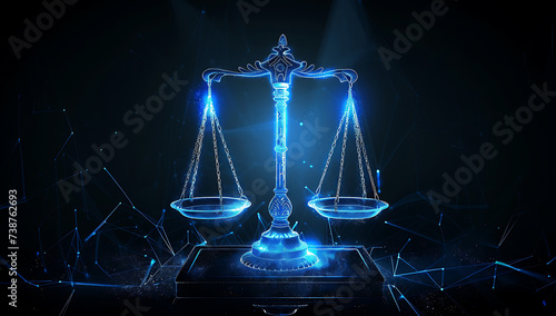 balance scales of justice silhouetted against blue ba