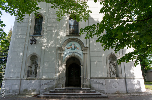 Entrance to Church of the Lord's Transfiguration (kosciol Przemienienia Panskiego). Ogrodzieniec, Poland.