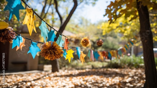 a string of paper decorations