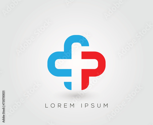 P Letter cross plus medical logo design vector template