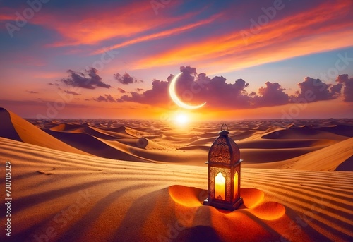 a Ramadan lantern amidst the desert sands