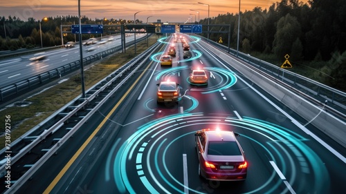 Autonomous Cars on Highway with Smart Technology Signals,vehicle-to-vehicle communication and advanced safety features