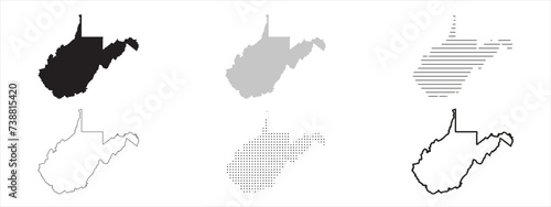 West Virginia State Map Black. West Virginia map silhouette isolated on transparent background. Vector Illustration. Variants.