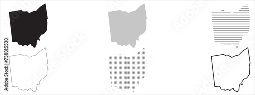 Ohio State Map Black. Ohio map silhouette isolated on transparent background. Vector Illustration. Variants.