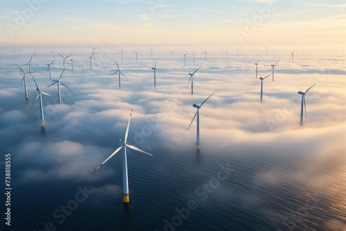 Wind energy with wind turbine in sea water. Concept for green renewable energy.