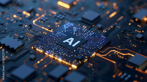 word “AI” on digital network board, artificial Intelligence new technology that uses data to work in place of humans helps increase speed and efficiency in work