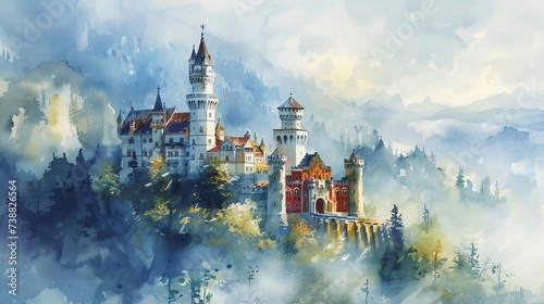 Fairytale castles in watercolor dreams fortified in stone